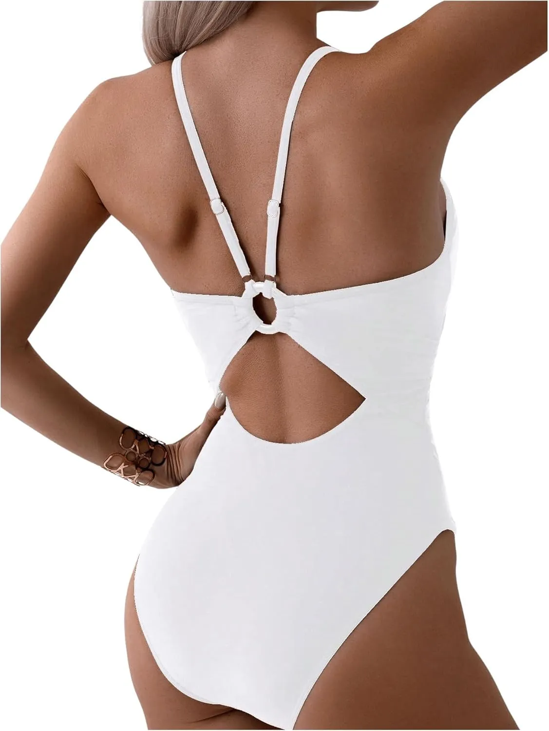 Floerns Women's Cut Out Ring Linked Cut Out Back One Piece Swimsuit Monokini