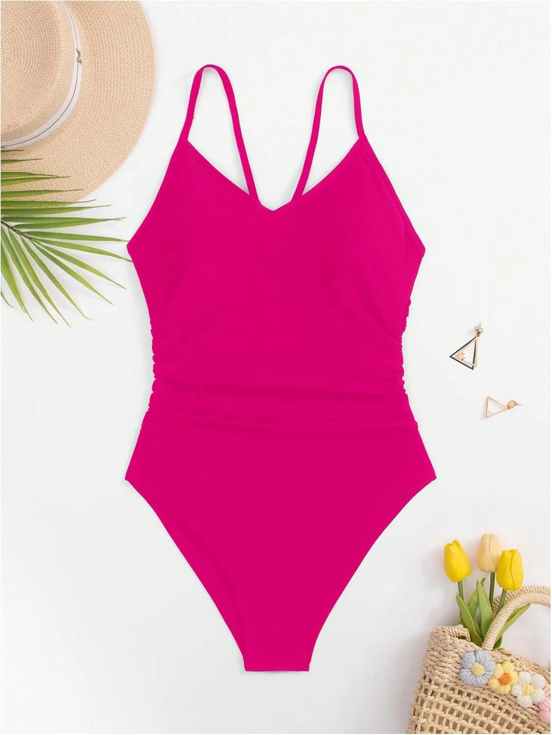 Floerns Women's Cut Out Ring Linked Cut Out Back One Piece Swimsuit Monokini