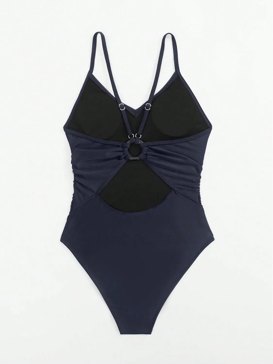 Floerns Women's Cut Out Ring Linked Cut Out Back One Piece Swimsuit Monokini