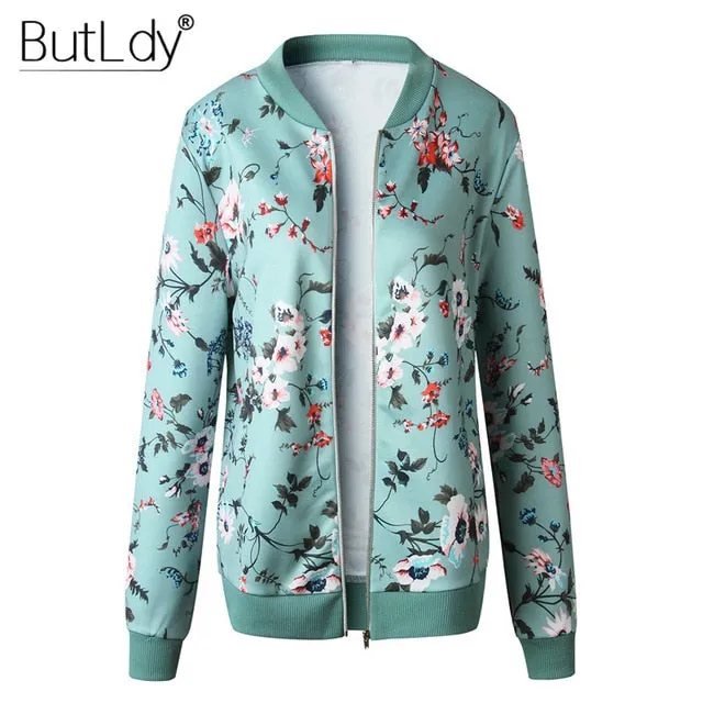 Floral Spring Jacket l Print Zipper Casual Jacket Women 2019 Spring Summer Long Sleeve Loose Bomber