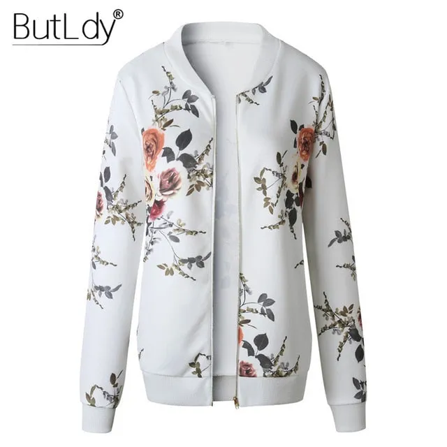 Floral Spring Jacket l Print Zipper Casual Jacket Women 2019 Spring Summer Long Sleeve Loose Bomber