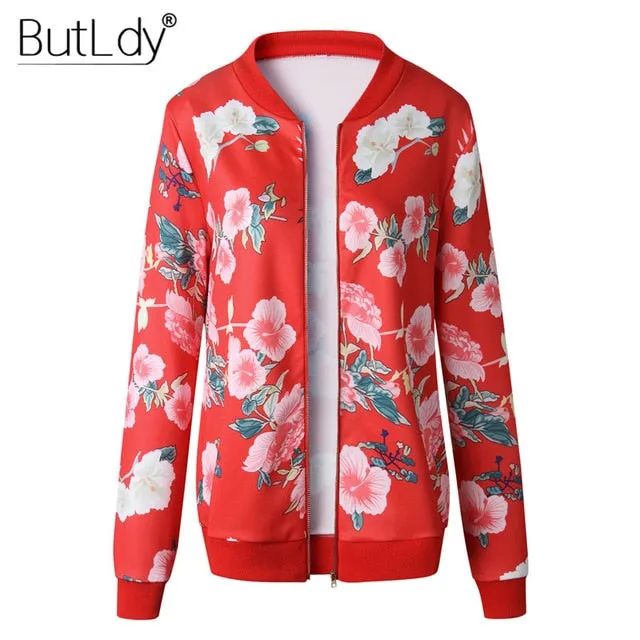 Floral Spring Jacket l Print Zipper Casual Jacket Women 2019 Spring Summer Long Sleeve Loose Bomber