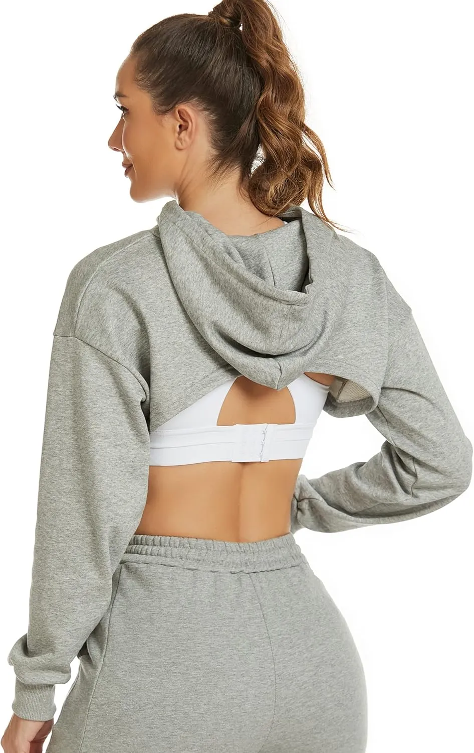 Flygo Women's Cut Out Super Cropped Hoodie Long Sleeve Hooded Sweatshirt Pullover Active Top
