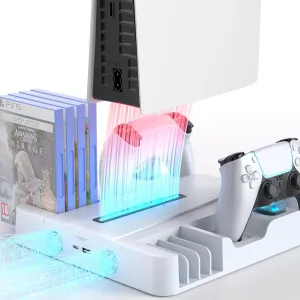 for PS5 Gaming Console Cooling Station Holder for Pro, Slim, Digital & Disc Editions  Dual Controller Charging, Multi-Speed Fan, Efficient Heat Dissipation, 8-Game Storage