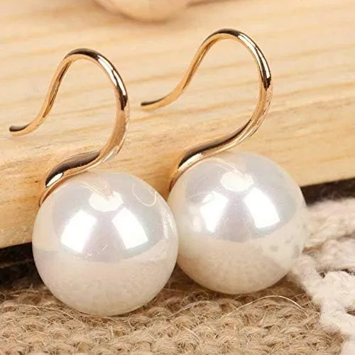 Fricgore, Handmade Jewelry, Huge 16mm White South Sea Shell Pearl 14K Gold Plated Dangle Earrings