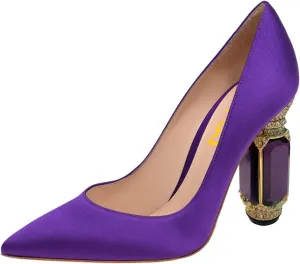 FSJ Women Gorgeous Pointed Toe Crystal Block Chunky High Heel Pumps Slip On Ladies Wedding Evening Shoes Size 4-16 US