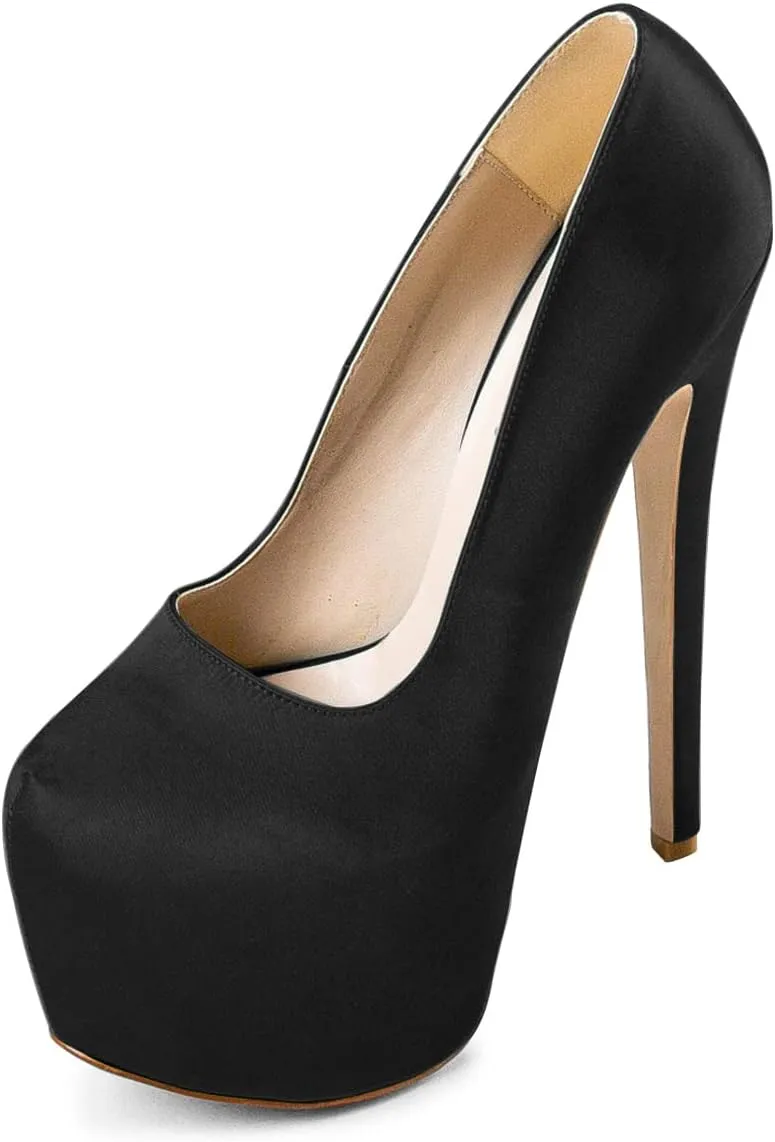 FSJ Women Sexy Round Toe Platform Pumps Stiletto High Heel Slip On Fashion Party Prom Dress Office Formal Shoes Size 4-15 US