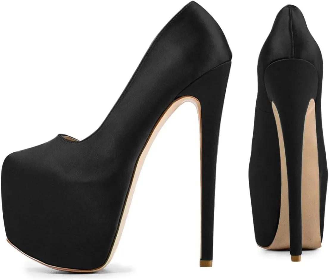 FSJ Women Sexy Round Toe Platform Pumps Stiletto High Heel Slip On Fashion Party Prom Dress Office Formal Shoes Size 4-15 US