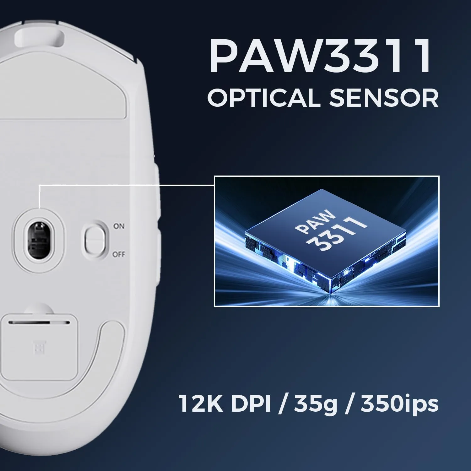 G3 Wireless Gaming Mouse, Symmetrical, PAW3311, 12K DPI, Tri-Mode Connection, Wireless/Wired 1K Polling, 64g Weight, 130 Hours Battery Life (G3, White)