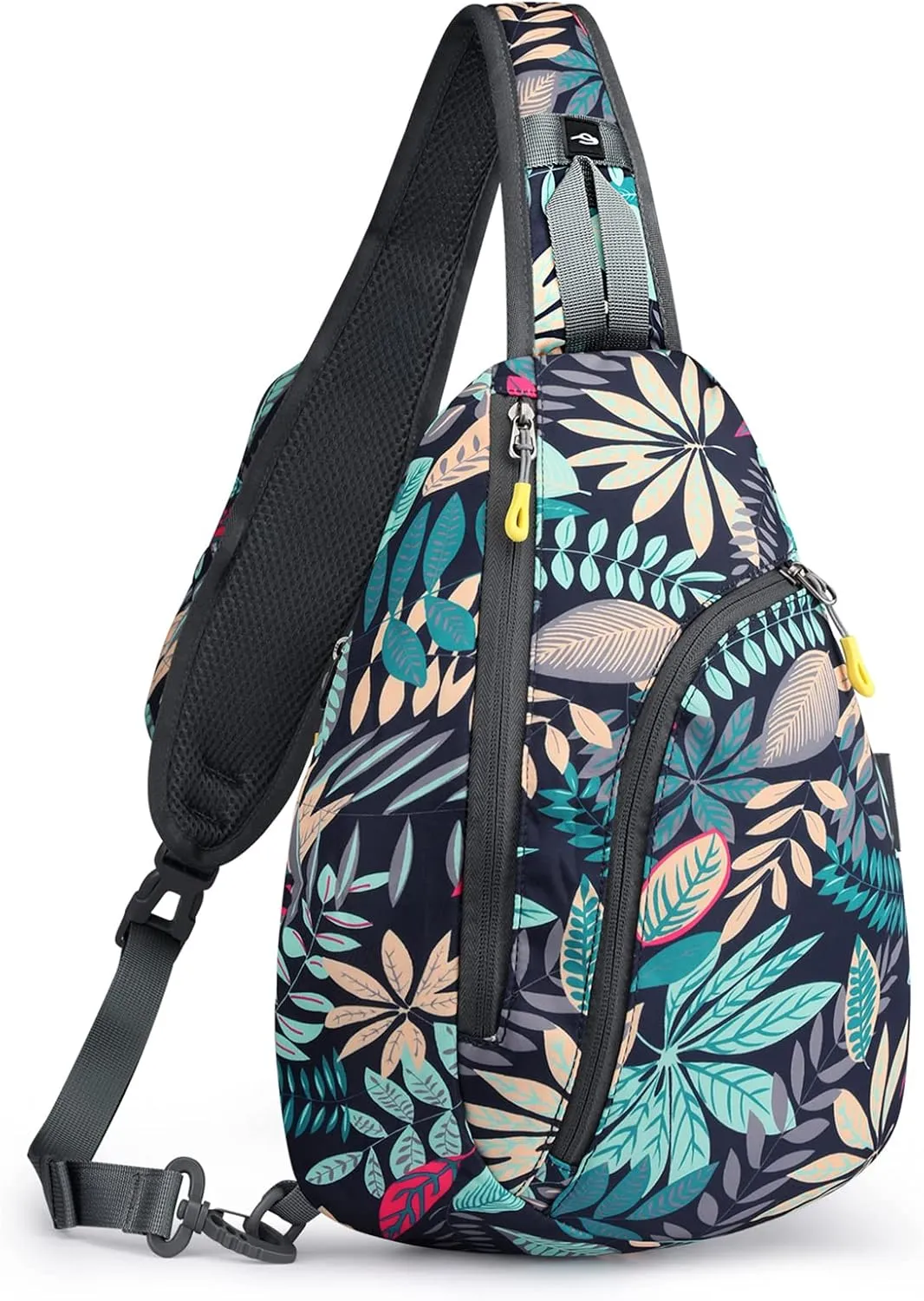 G4Free RFID Sling Bag Crossbody Backpack Casual Chest Shoulder Daypack Gym Bag for Hiking Travel 7L(Blue Leaf)