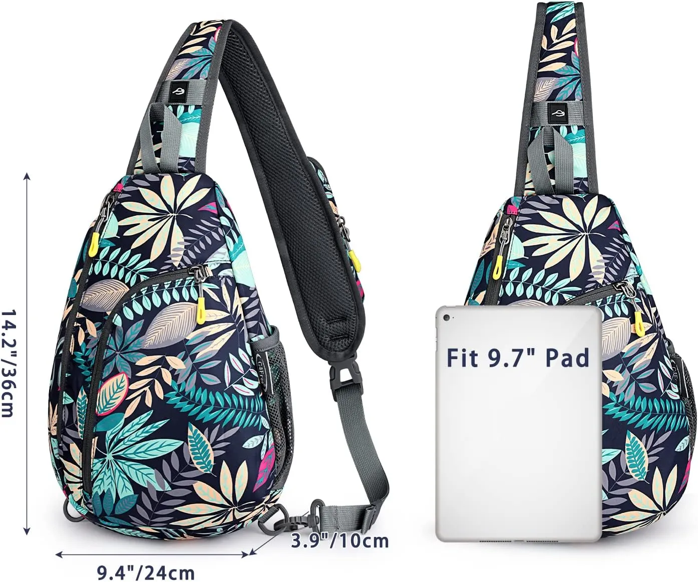 G4Free RFID Sling Bag Crossbody Backpack Casual Chest Shoulder Daypack Gym Bag for Hiking Travel 7L(Blue Leaf)