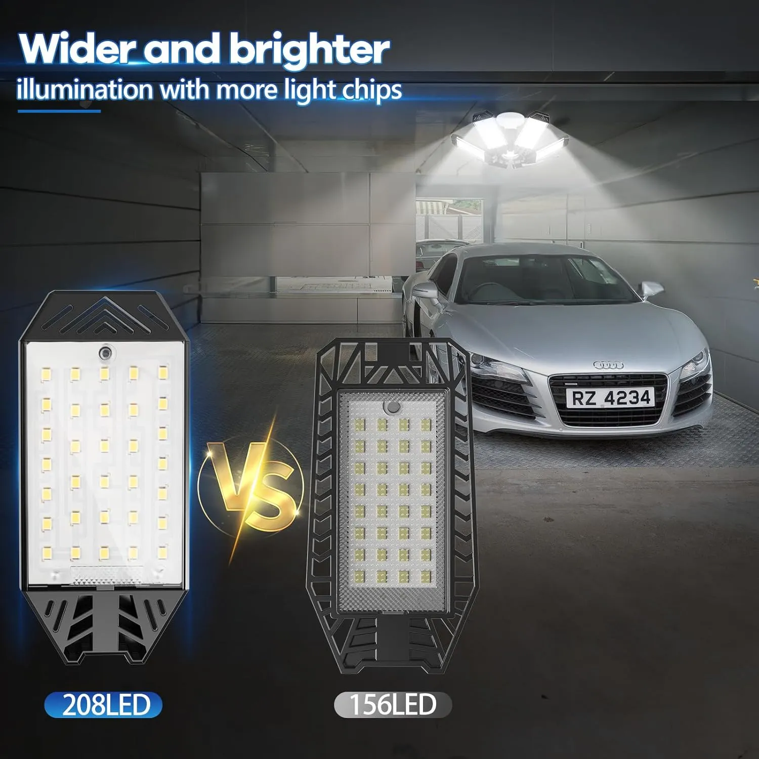 Garage Lights 200W - 8 Pack LED Garage Ceiling Lights 20000LM 6500K with 6 1 Adjustable Panel, Shop LED Screw Into E26 Bulb Socket, Lighting for Workshop Barn Basement Warehouse Gym