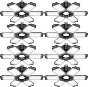 Garage Lights 200W - 8 Pack LED Garage Ceiling Lights 20000LM 6500K with 6 1 Adjustable Panel, Shop LED Screw Into E26 Bulb Socket, Lighting for Workshop Barn Basement Warehouse Gym