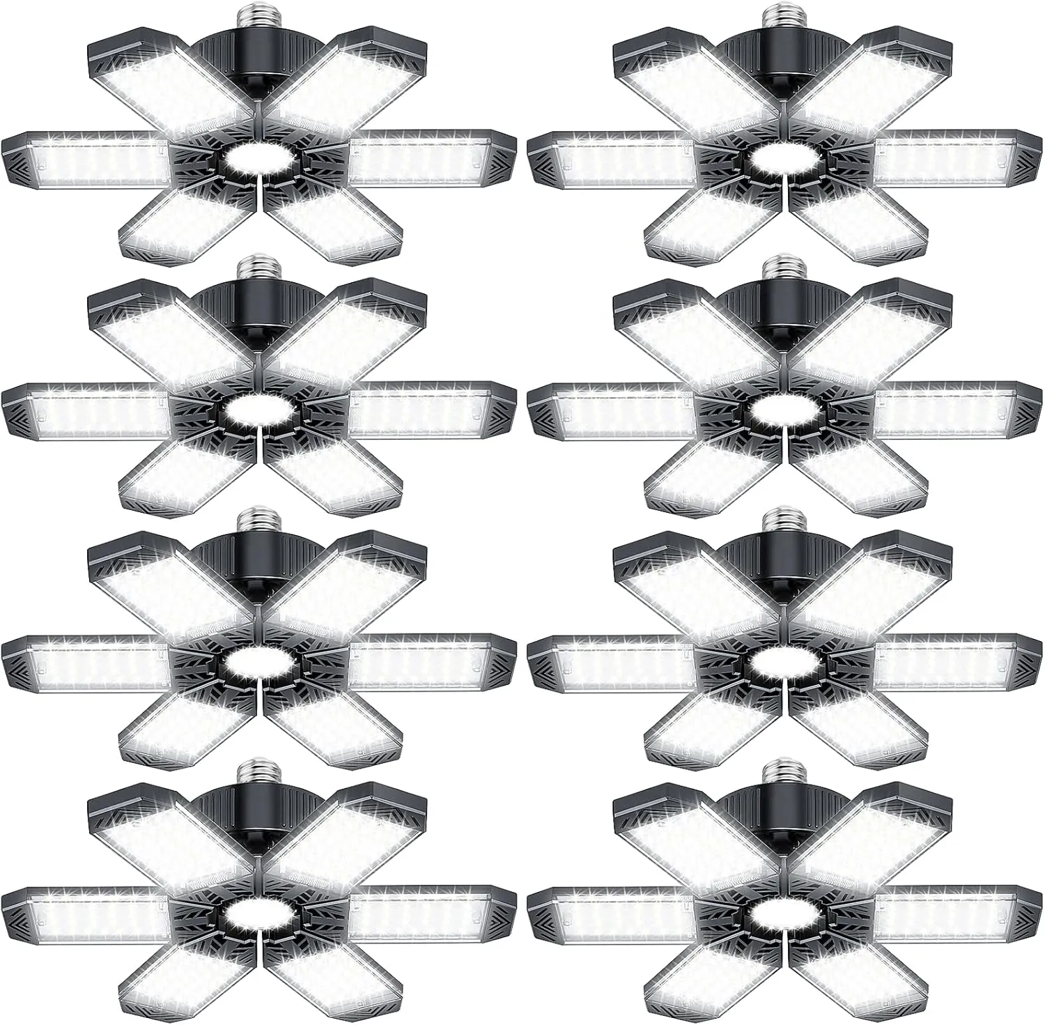 Garage Lights 200W - 8 Pack LED Garage Ceiling Lights 20000LM 6500K with 6 1 Adjustable Panel, Shop LED Screw Into E26 Bulb Socket, Lighting for Workshop Barn Basement Warehouse Gym