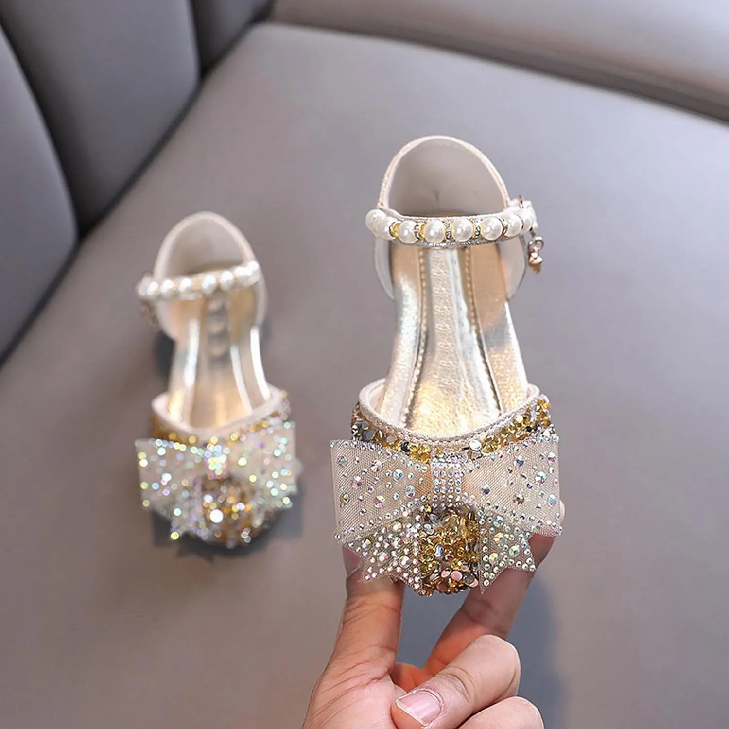 Girl Bow Glitter Flat Shoes Toddler Bowknot Sequin Wedding Sandals Kids Infant Shiny Sandals Mary Jane Dress Shoes