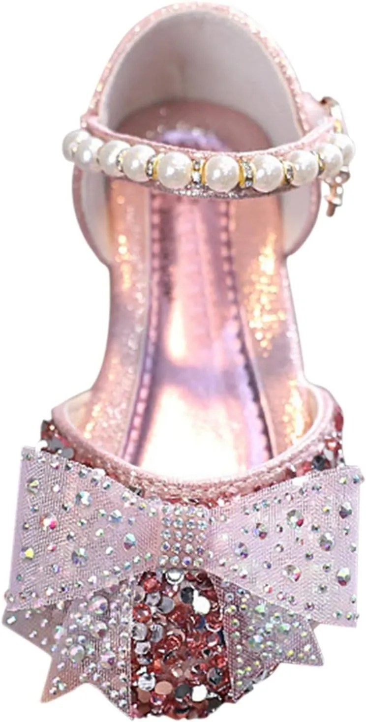 Girl Bow Glitter Flat Shoes Toddler Bowknot Sequin Wedding Sandals Kids Infant Shiny Sandals Mary Jane Dress Shoes