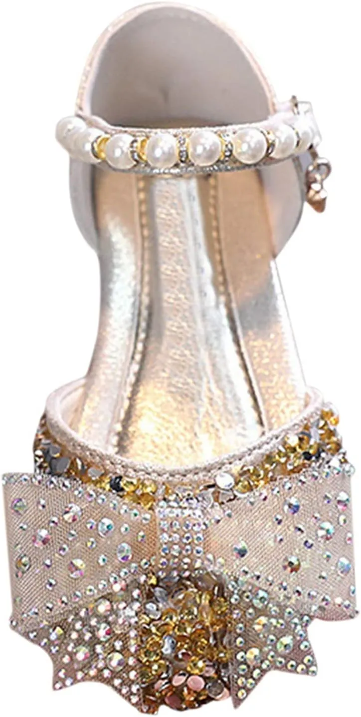 Girl Bow Glitter Flat Shoes Toddler Bowknot Sequin Wedding Sandals Kids Infant Shiny Sandals Mary Jane Dress Shoes