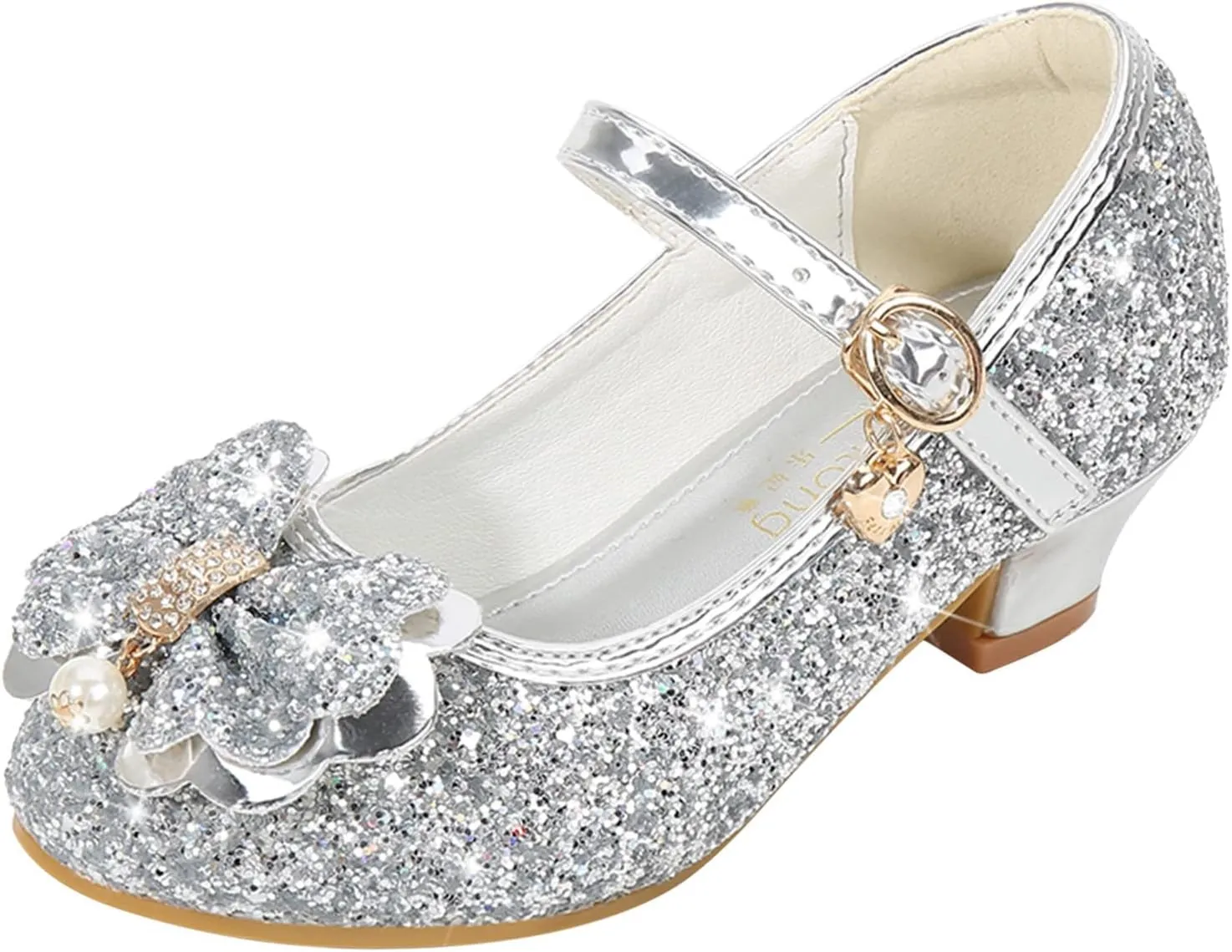 Girl Bowknot Mary Jane Dress Shoes Glitter Flat Shoes High Heels Sequin Shoe Shiny Sandals Bow Wedding Sandals