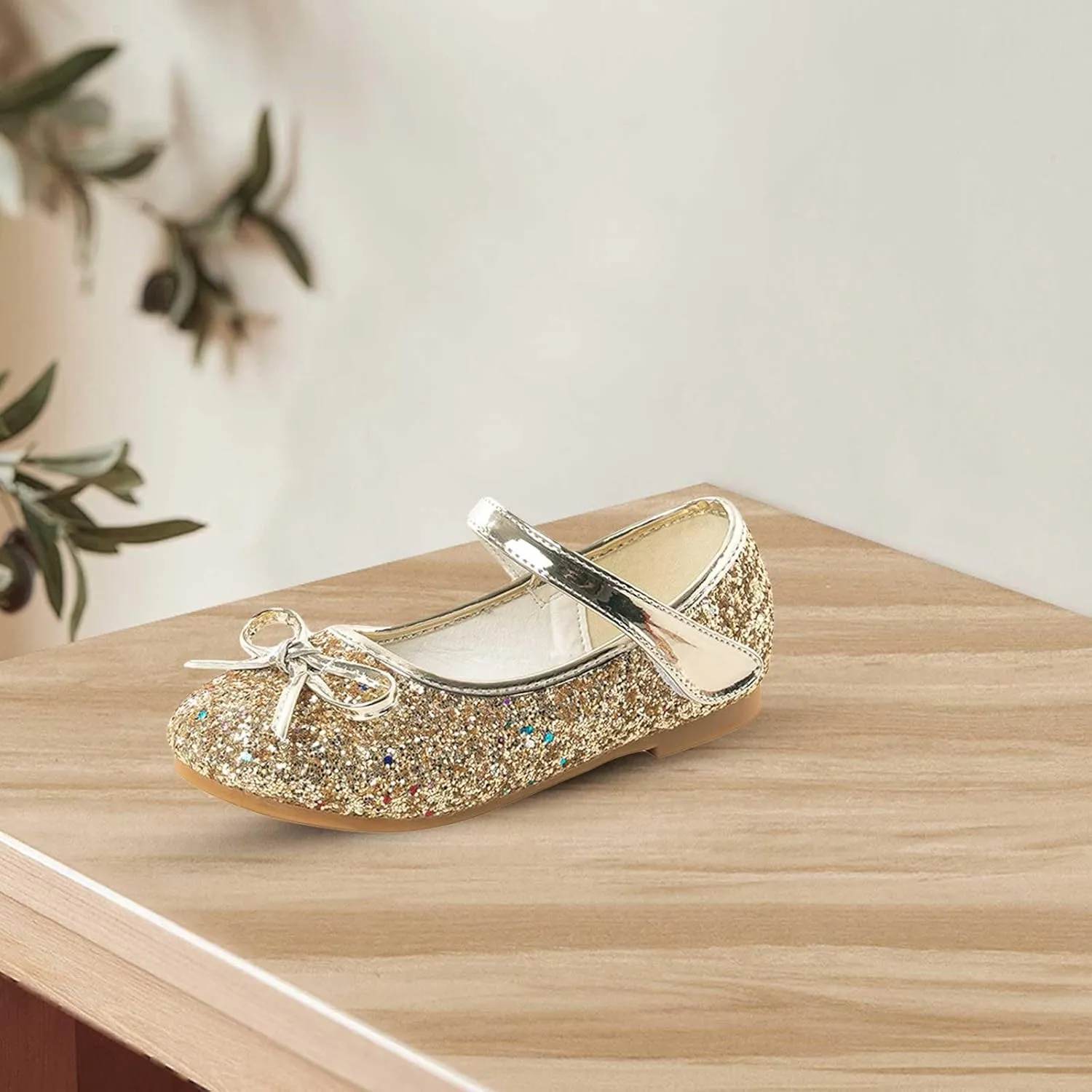 Girl Mary Jane Dress Shoes Glitter Flat Shoes Bowknot Sequin Shoe Bow Wedding Sandals High Heels Shiny Sandals