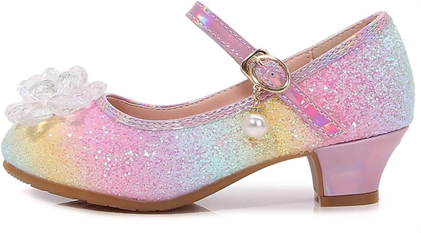 Girl Sandals Glitter Bow Sequin Wedding Party Dress Shoes High Heels Flower Mary Jane Shoes for Toddler