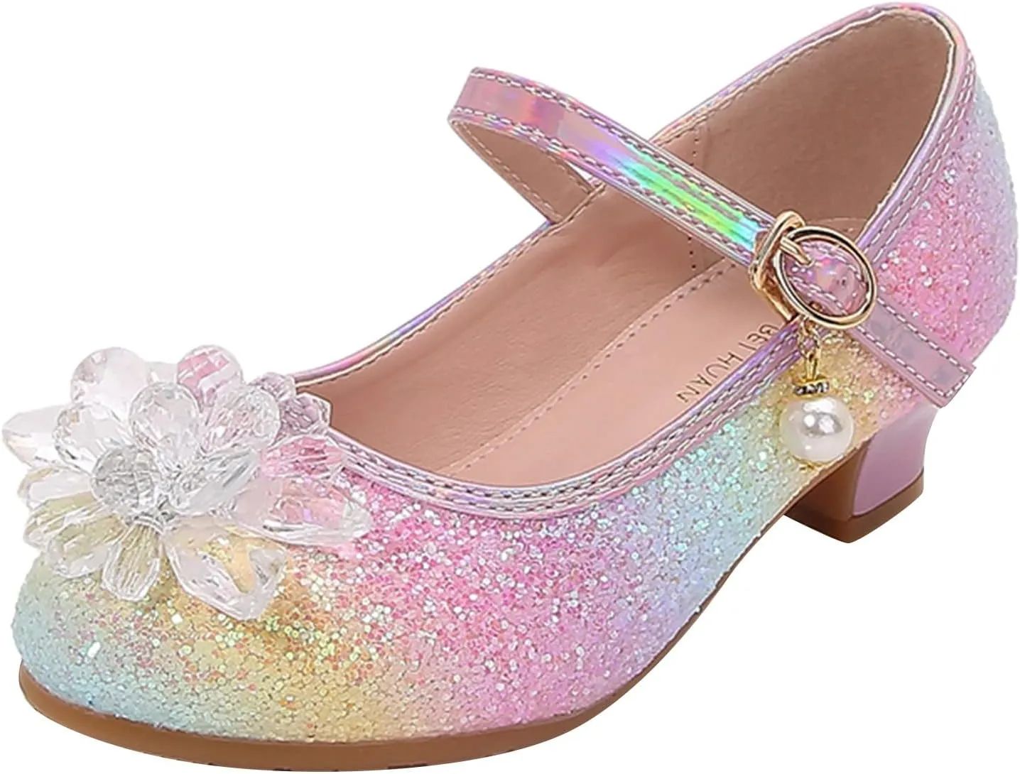 Girl Sandals Glitter Bow Sequin Wedding Party Dress Shoes High Heels Flower Mary Jane Shoes for Toddler