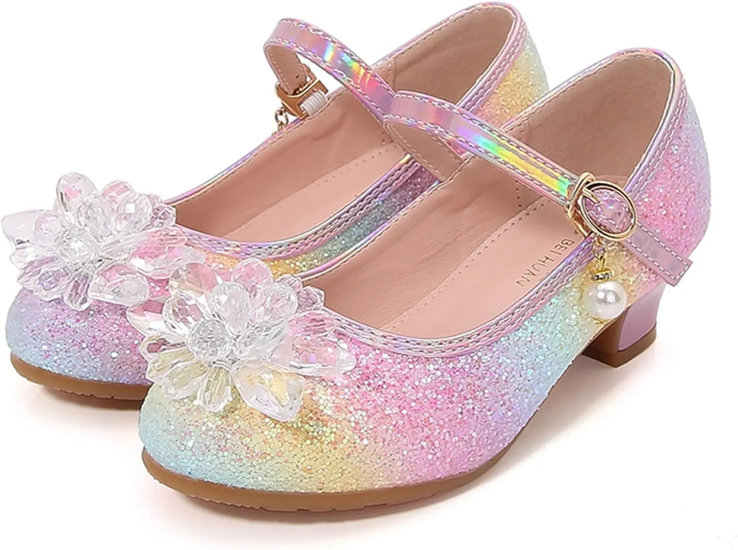 Girl Sandals Glitter Bow Sequin Wedding Party Dress Shoes High Heels Flower Mary Jane Shoes for Toddler