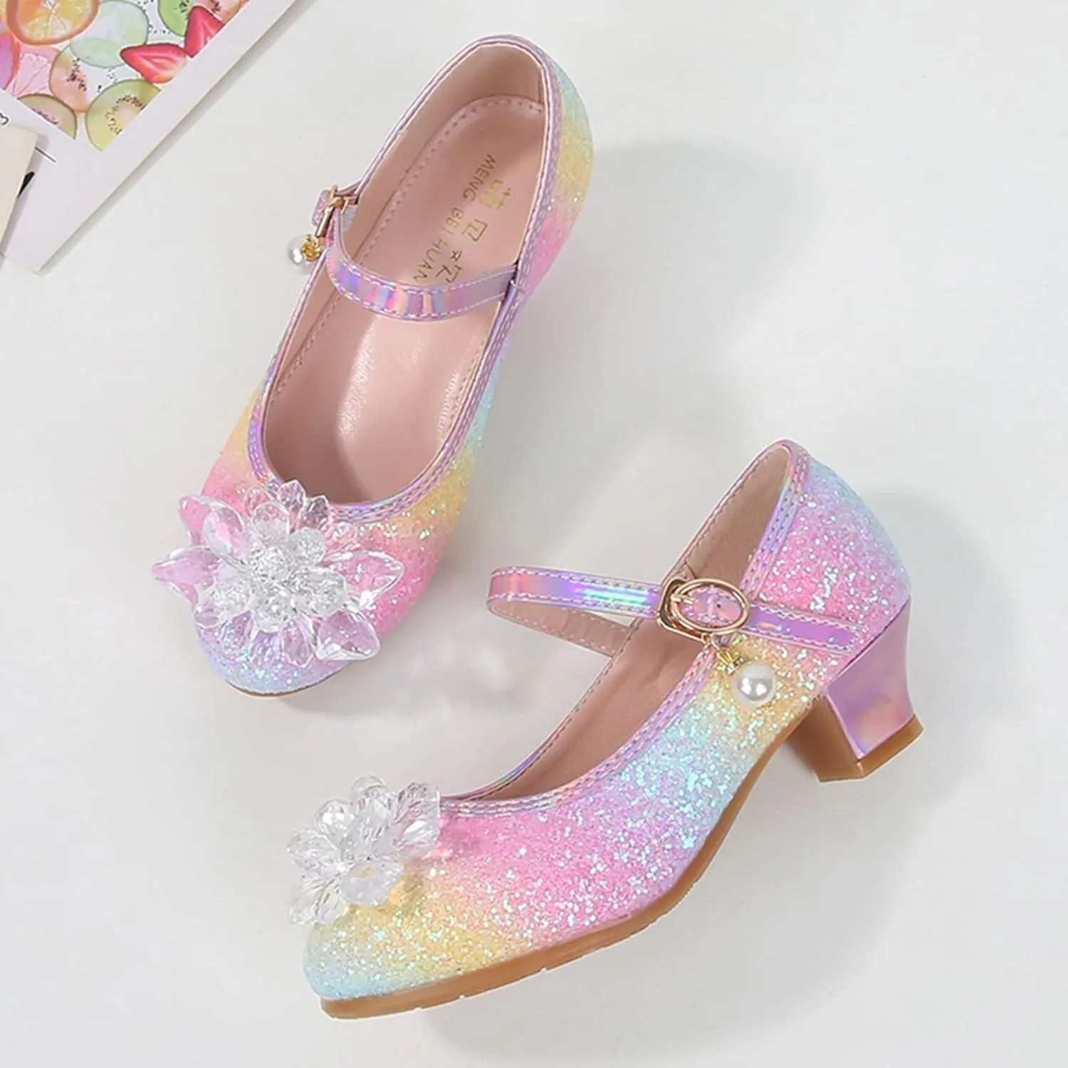 Girl Sandals Glitter Bow Sequin Wedding Party Dress Shoes High Heels Flower Mary Jane Shoes for Toddler