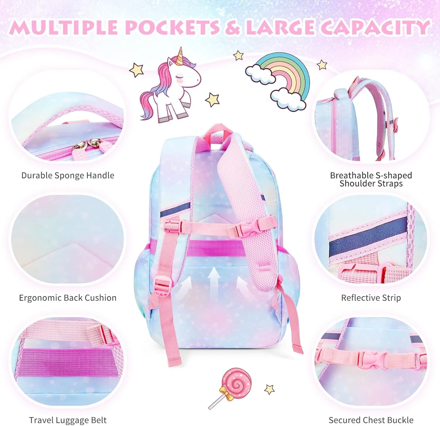 Girls Backpack, School Backpacks 16 * 11.5 * 6.7in for Girls, Cute Book Bag with Compartments for Girl Kid Students Elementary School, Blue
