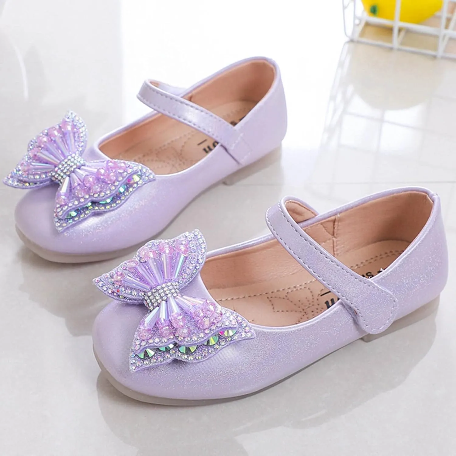 Girls Dress Shoes Sequin Bow Mary Jane Shoes Wedding Part Prom Flat Ankle Strap Sandal for Toddler