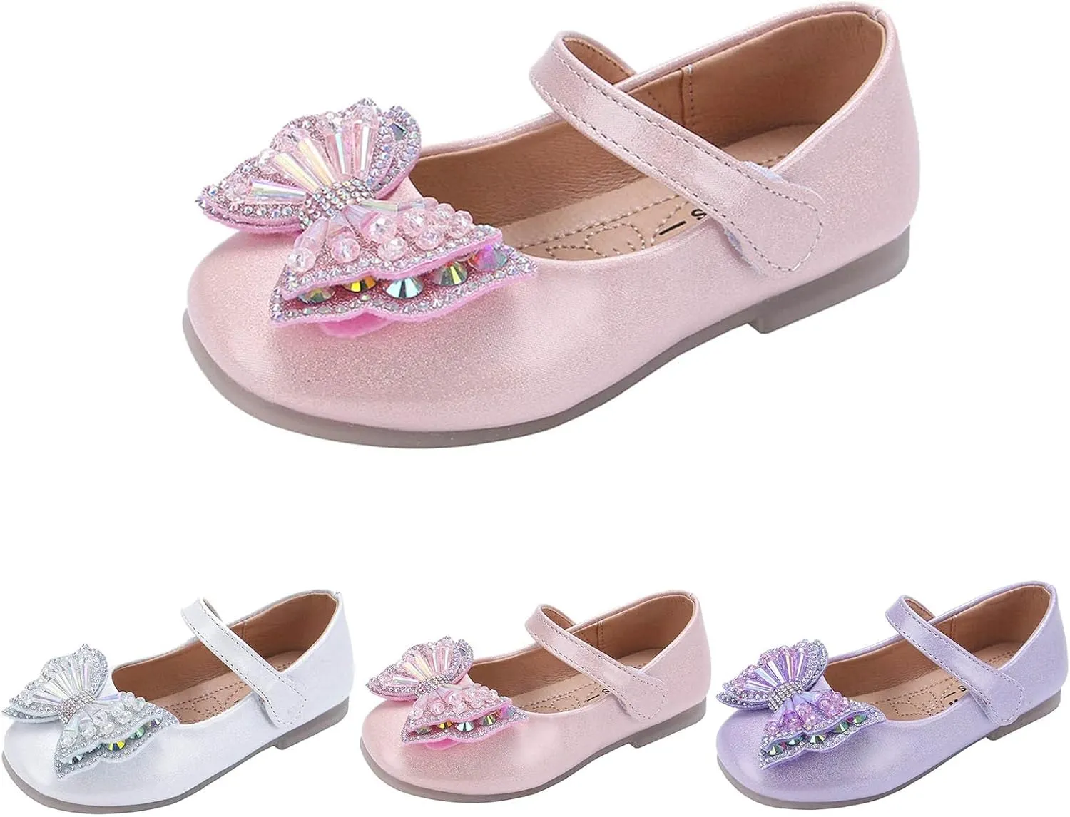 Girls Dress Shoes Sequin Bow Mary Jane Shoes Wedding Part Prom Flat Ankle Strap Sandal for Toddler