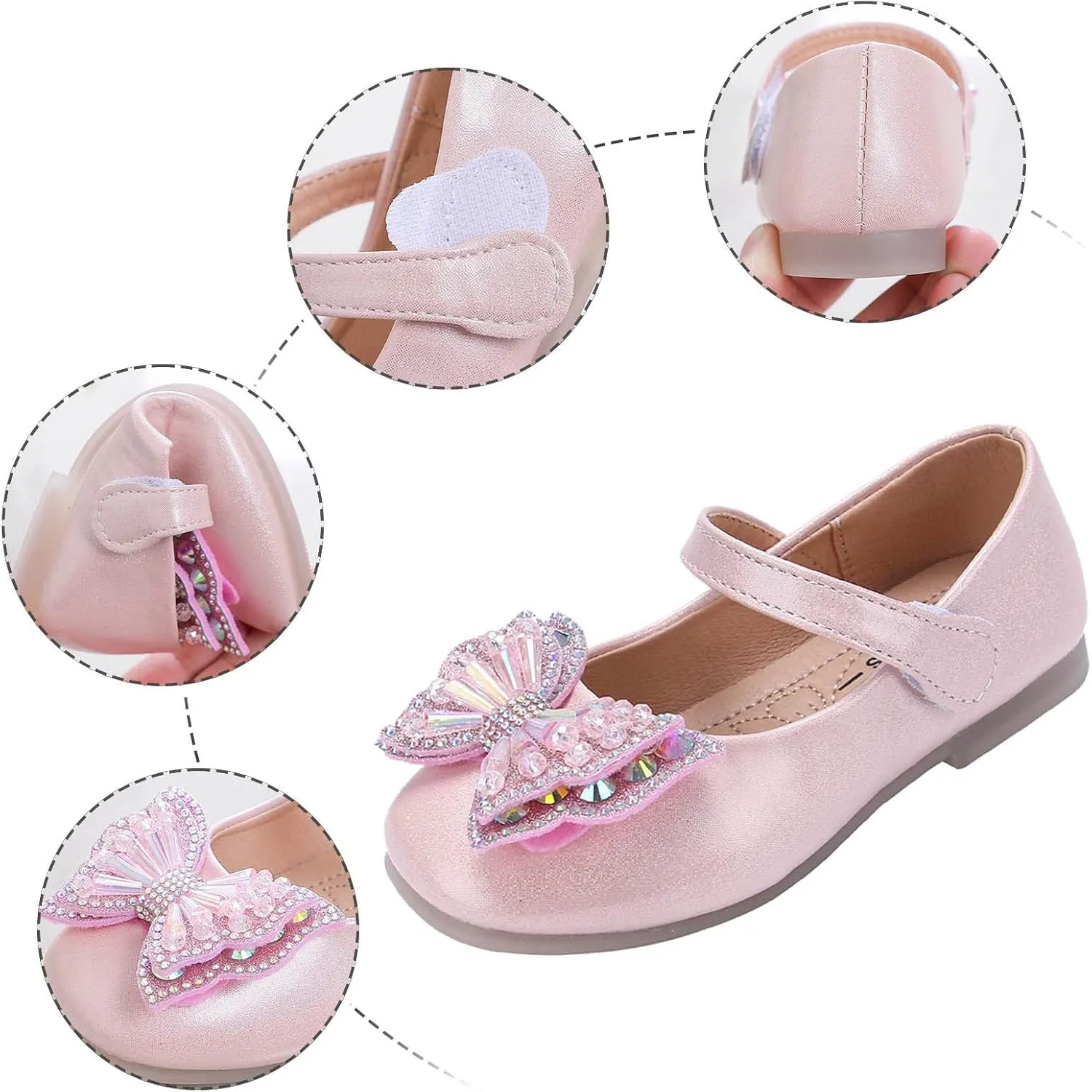 Girls Dress Shoes Sequin Bow Mary Jane Shoes Wedding Part Prom Flat Ankle Strap Sandal for Toddler