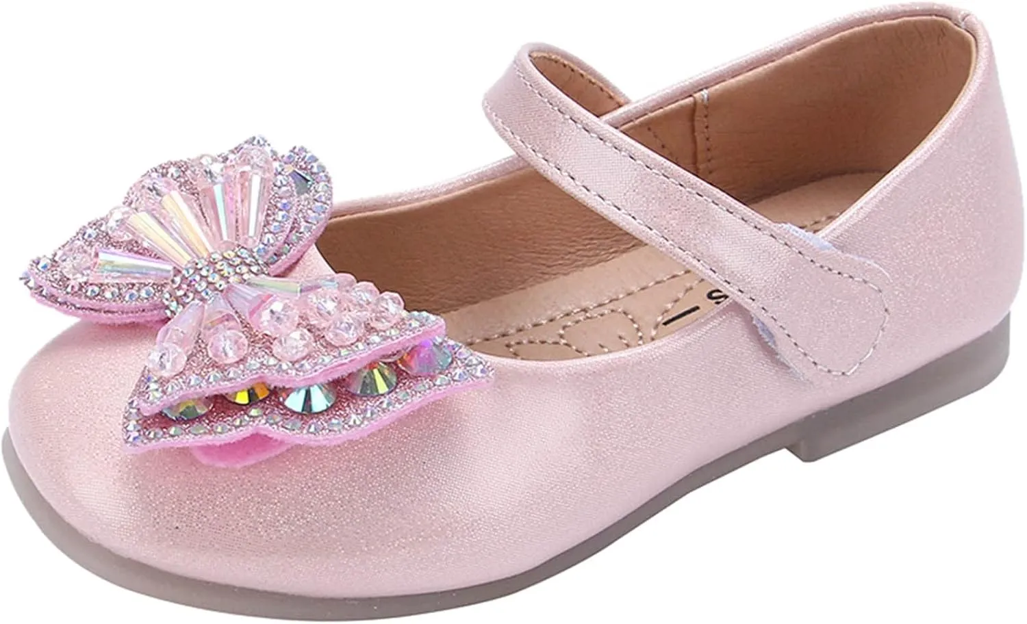 Girls Dress Shoes Sequin Bow Mary Jane Shoes Wedding Part Prom Flat Ankle Strap Sandal for Toddler