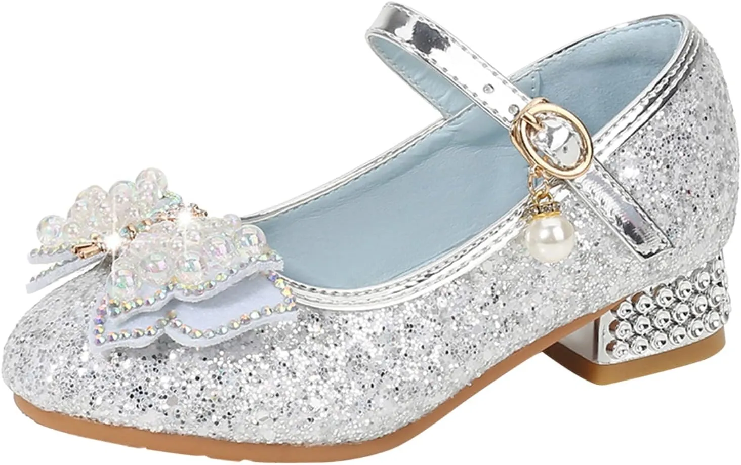 Girls Heels, Mary Jane Glitter Shoes Bows Sequin Party Footwear Dress Shoes Flower Girls Shoes for Wedding Party