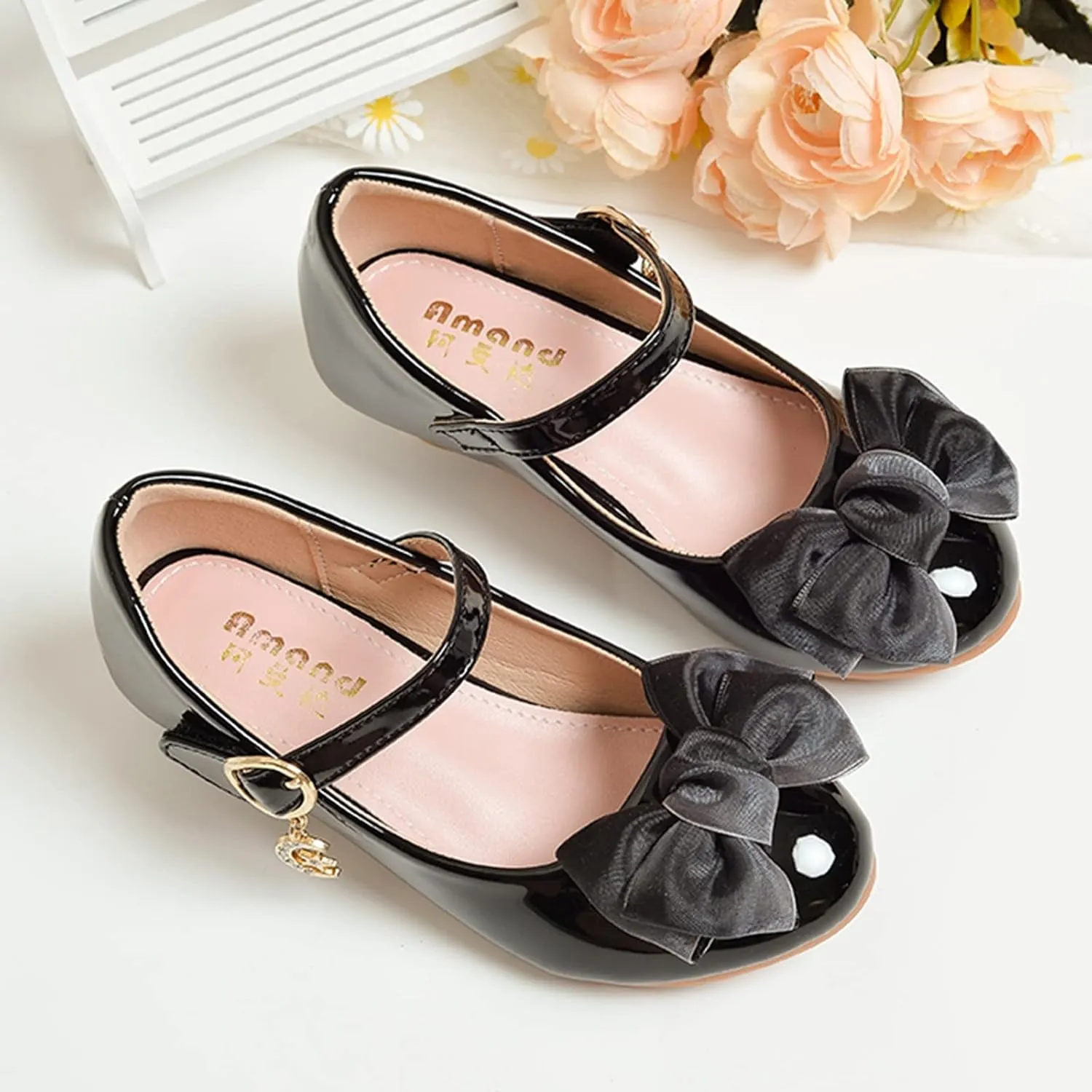 Girls Mary Jane Dress Shoes Pumps Low Heels Flower Party Wedding Shoes School Girl Shoes Kids Girls Shoes