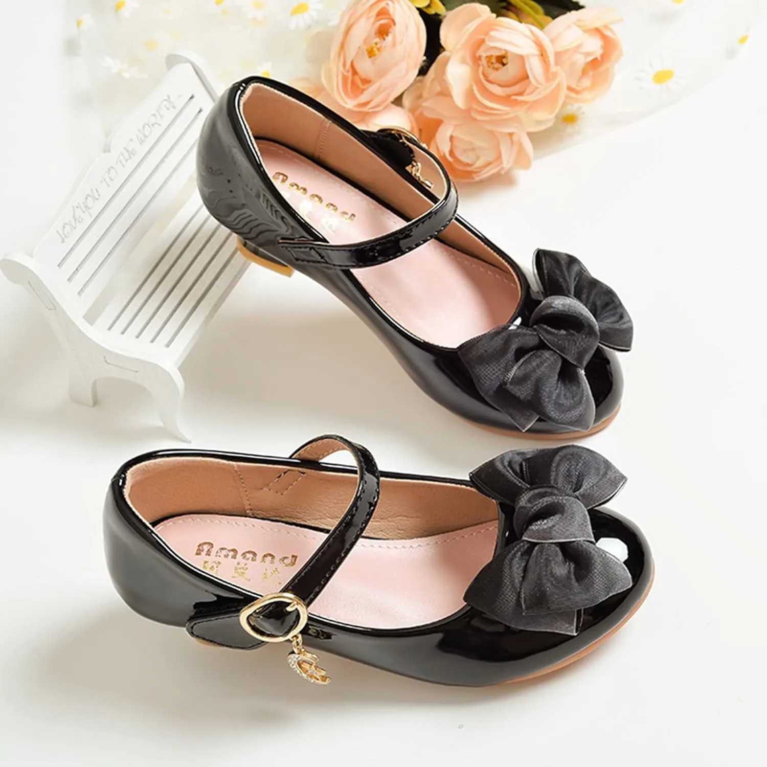 Girls Mary Jane Dress Shoes Pumps Low Heels Flower Party Wedding Shoes School Girl Shoes Kids Girls Shoes