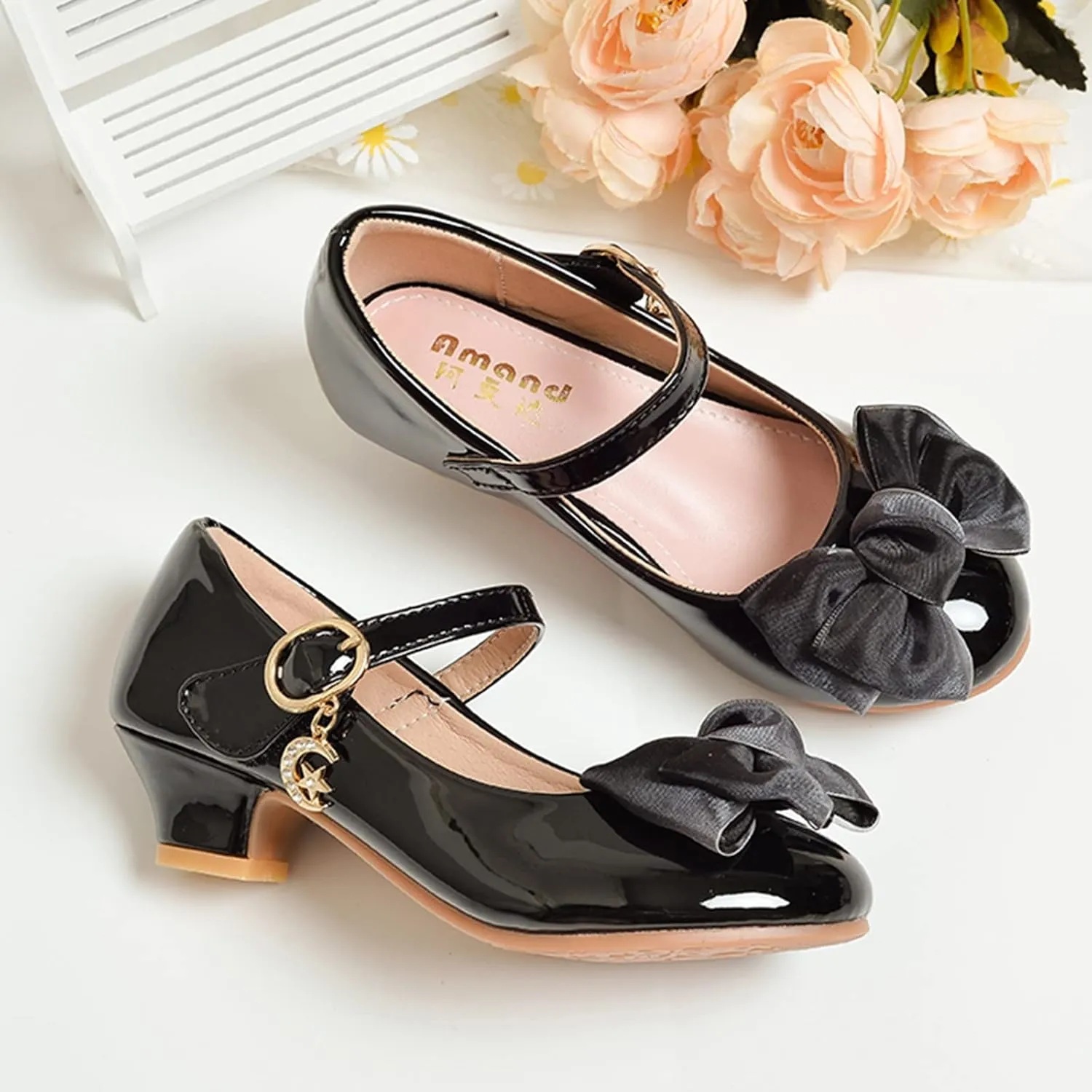 Girls Mary Jane Dress Shoes Pumps Low Heels Flower Party Wedding Shoes School Girl Shoes Kids Girls Shoes