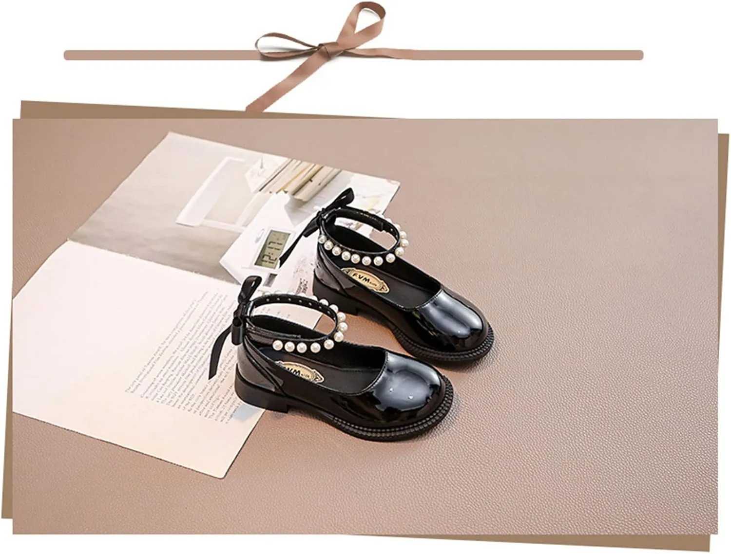 Girls Mary Jane Shoes Pearl Bow Dress Shoes Wedding Part Flat Square Toe Ankle Strap Lw Heel Sandal