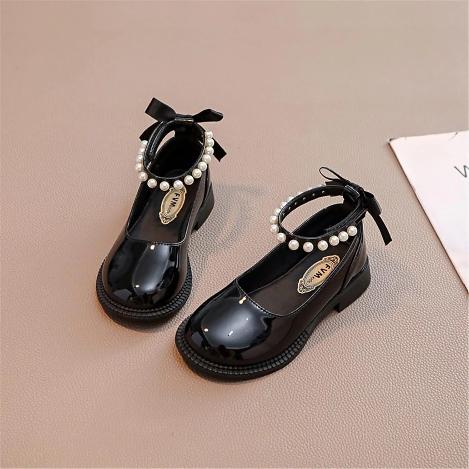 Girls Mary Jane Shoes Pearl Bow Dress Shoes Wedding Part Flat Square Toe Ankle Strap Lw Heel Sandal
