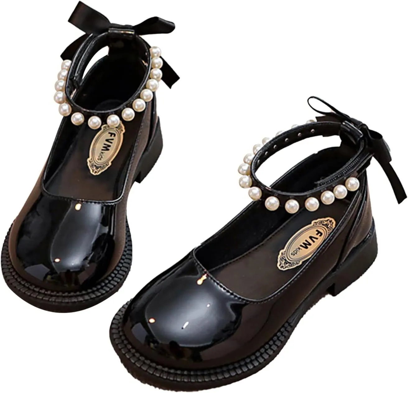 Girls Mary Jane Shoes Pearl Bow Dress Shoes Wedding Part Flat Square Toe Ankle Strap Lw Heel Sandal