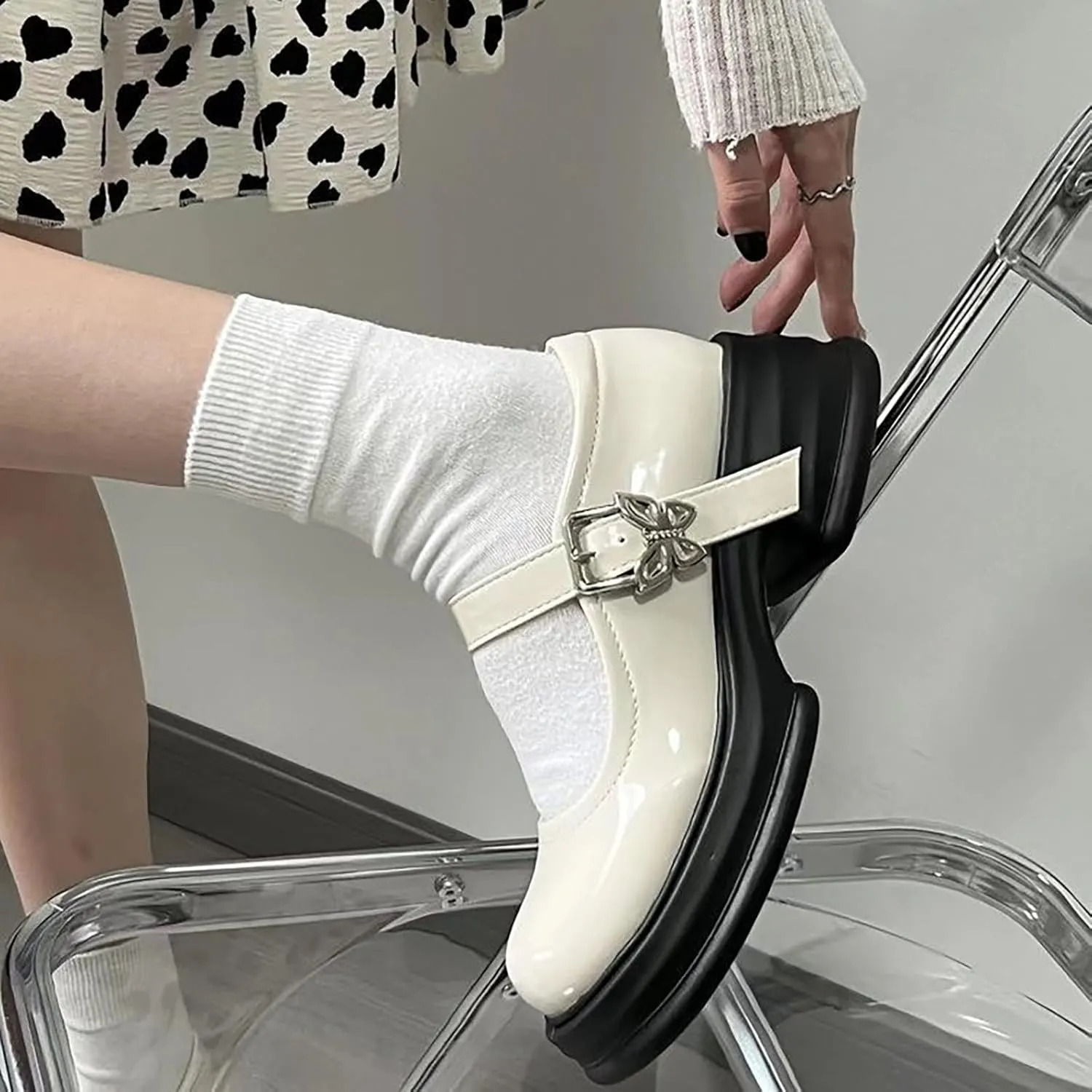Girls Round Toe Ankle Strap Mary Jane School Shoes Fashion Chunky Platform xford Dress Shoes Soft Leather Pumps