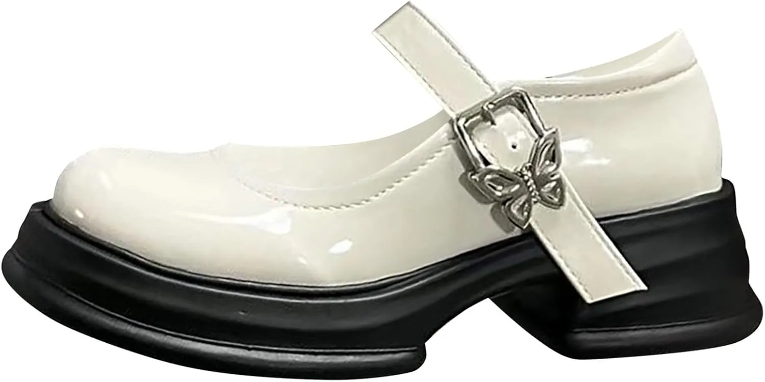 Girls Round Toe Ankle Strap Mary Jane School Shoes Fashion Mary Jane Chunky Platform Oxford Dress Shoe Pumps Girl Shoes