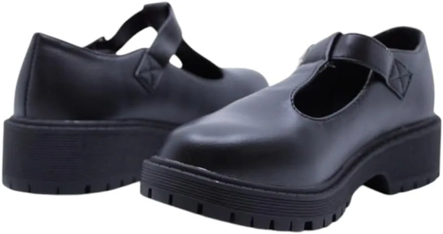 Girls Round Toe Ankle Strap Mary Jane School Shoes - Mary Jane Chunky Heel Platform Oxford Dress Pumps Shoe
