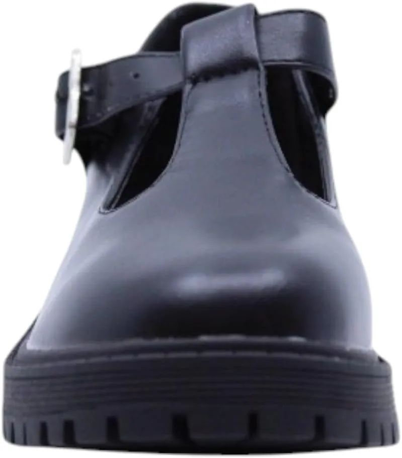Girls Round Toe Ankle Strap Mary Jane School Shoes - Mary Jane Chunky Heel Platform Oxford Dress Pumps Shoe