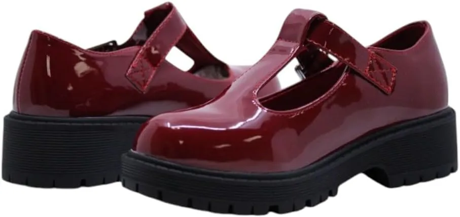 Girls Round Toe Ankle Strap Mary Jane School Shoes - Mary Jane Chunky Heel Platform Oxford Dress Pumps Shoe