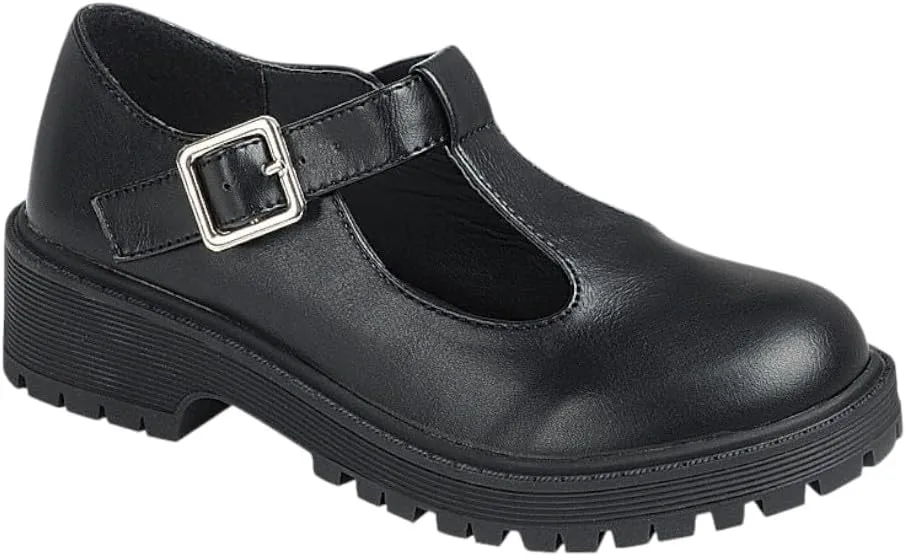 Girls Round Toe Ankle Strap Mary Jane School Shoes - Mary Jane Chunky Heel Platform Oxford Dress Pumps Shoe