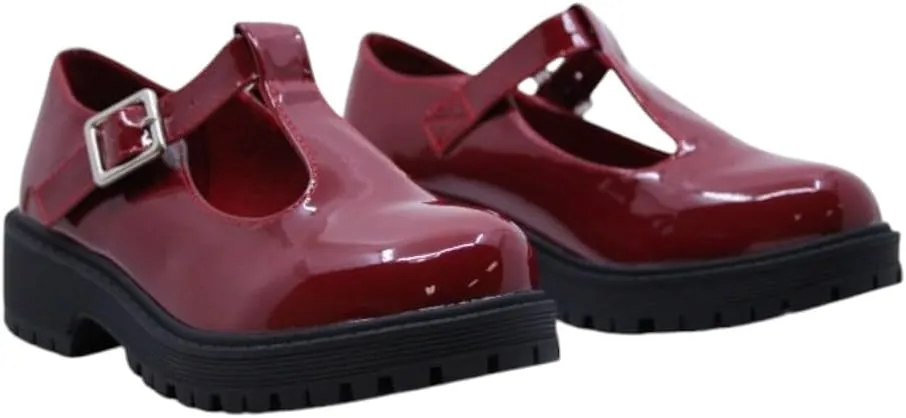 Girls Round Toe Ankle Strap Mary Jane School Shoes - Mary Jane Chunky Heel Platform Oxford Dress Pumps Shoe