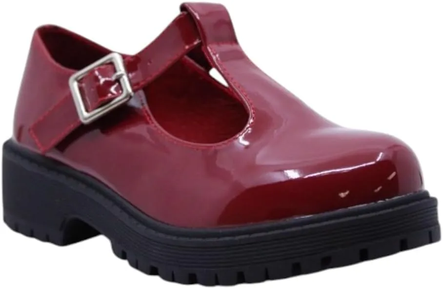 Girls Round Toe Ankle Strap Mary Jane School Shoes - Mary Jane Chunky Heel Platform Oxford Dress Pumps Shoe