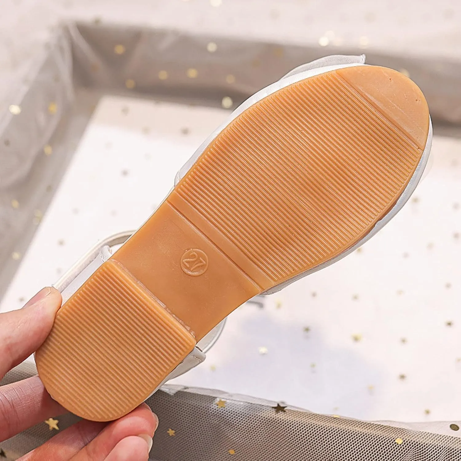 Girls Sequin Ribbon Bow Dress Sandals Kids Flat Bottom Lightweight Breathable Hook Loop Closed Toe Ballet Little