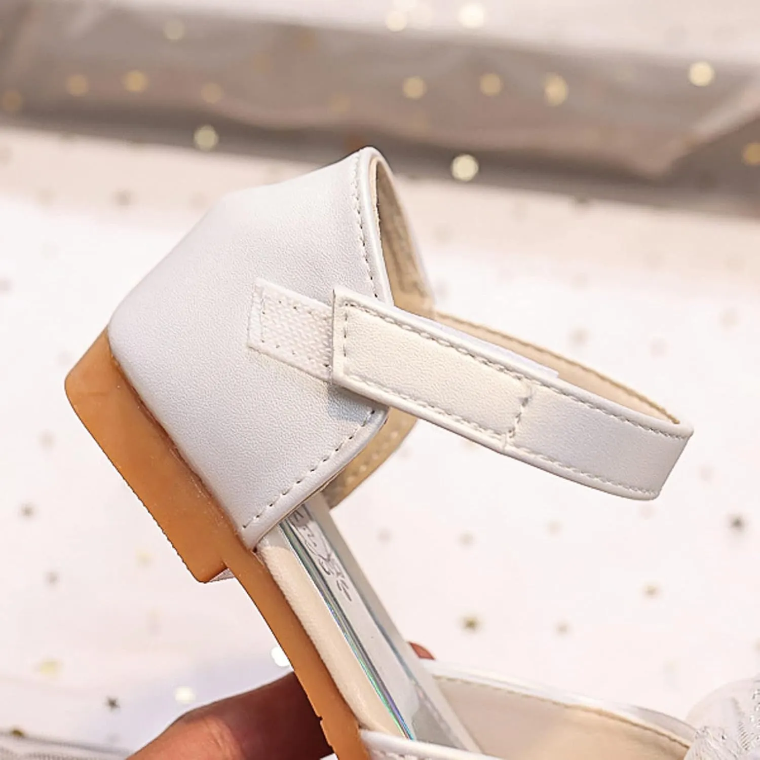 Girls Sequin Ribbon Bow Dress Sandals Kids Flat Bottom Lightweight Breathable Hook Loop Closed Toe Ballet Little