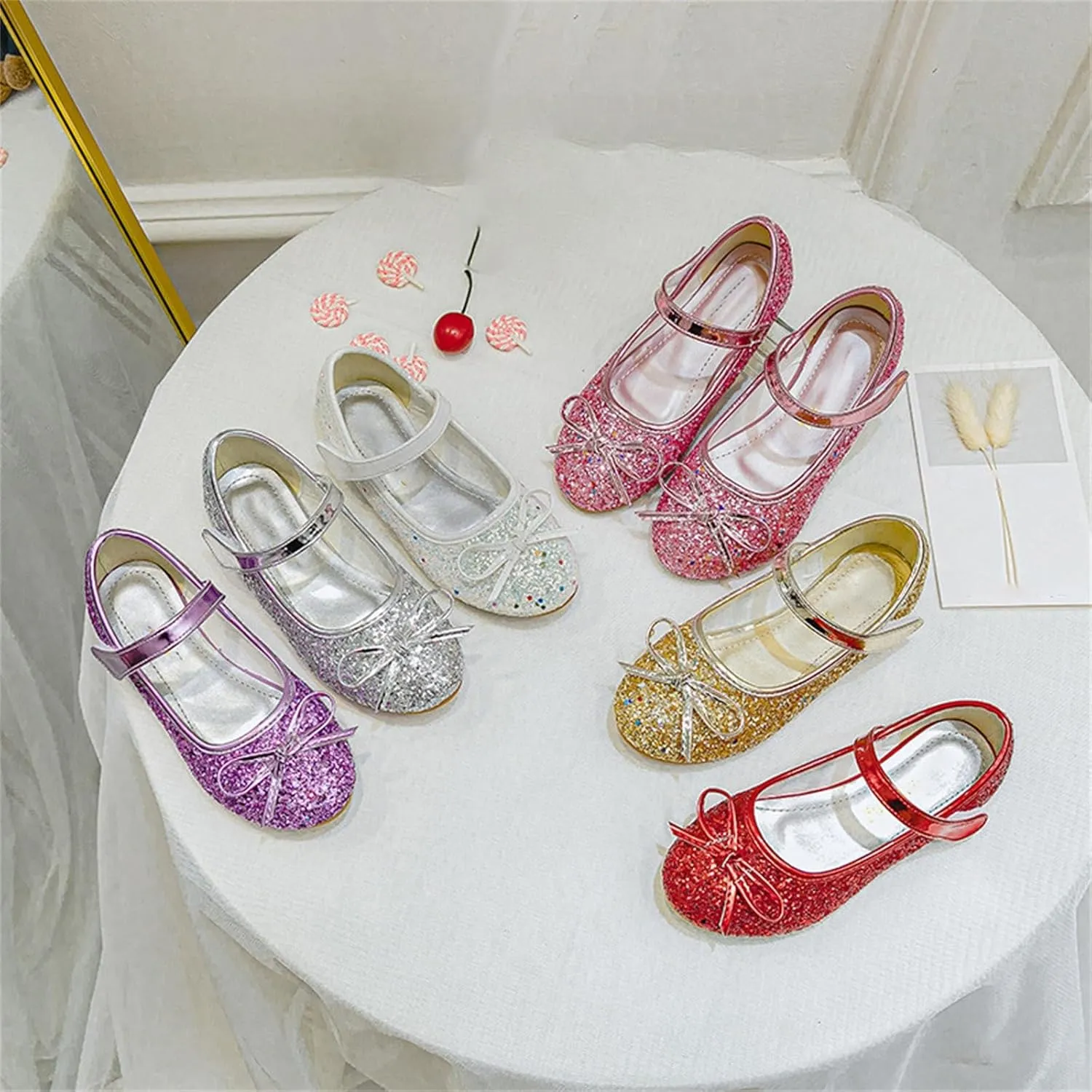 Girls Toddler/Little Kid Dress Low Heel Mary Jane Pumps Reflective Bow Tea Party Wedding Princess Shoes